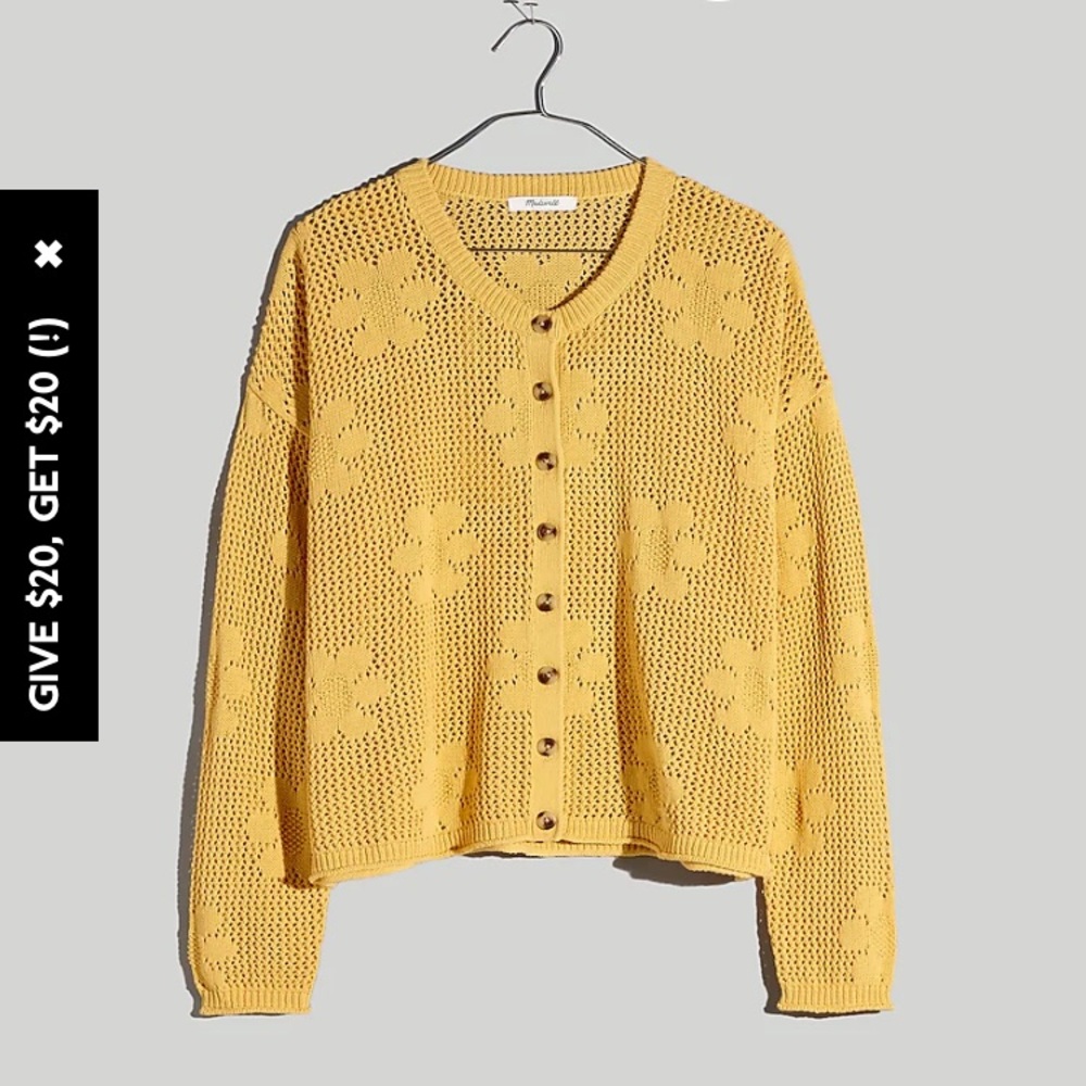 ISO - Madewell Yellow Floral Open Stitch Cardigan Sweater XS